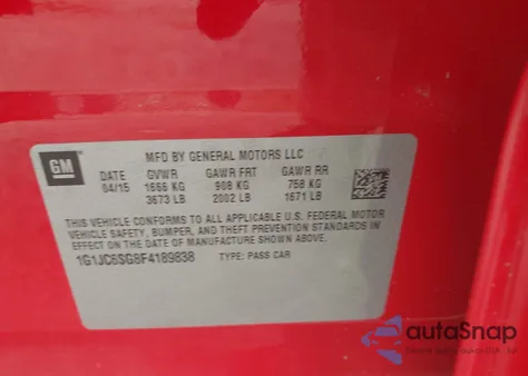 2015 Chevrolet Sonic Lt Auto z USA, uszkodzony, nr VIN 1G1JC6SG8F4189838